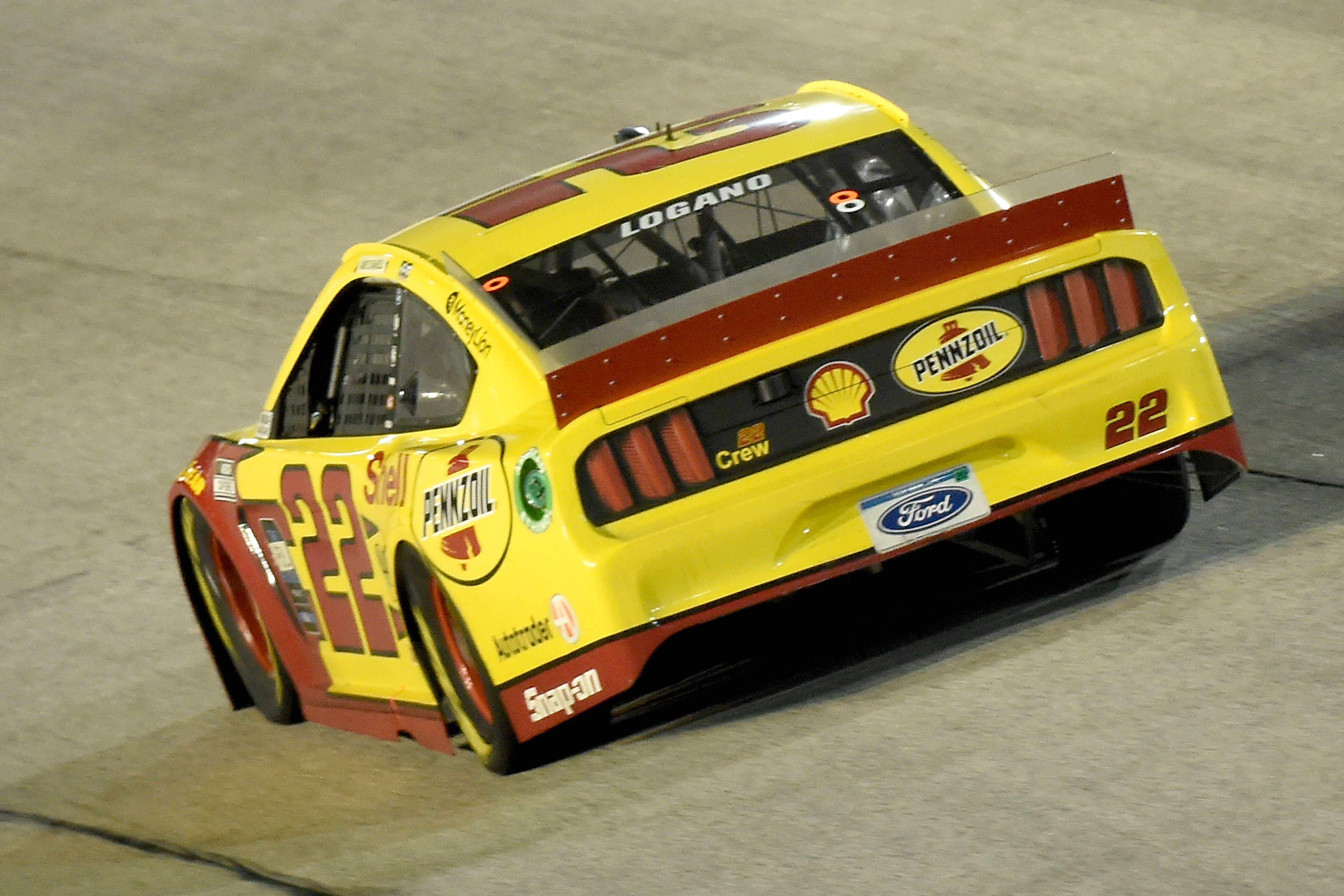 Team Penske's Joey Logano (22) was sixth and SHR’s Aric Alimrola seventh. Team Penske's Joey Logano (22) was sixth and SHR’s Aric Alimrola seventh.