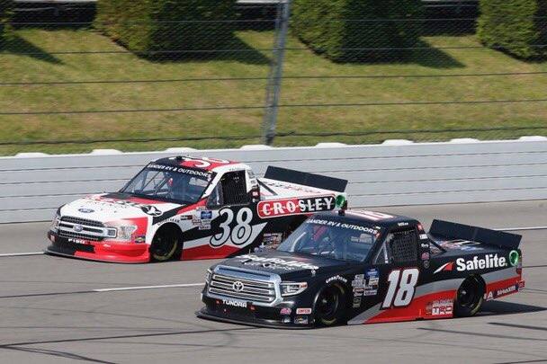 DGR-Crosley's Todd Gilliland ran fourth and ThorSport Racing's Ben Rhodes fifth to lead the F-150s. DGR-Crosley's Todd Gilliland ran fourth and ThorSport Racing's Ben Rhodes fifth to lead the F-150s.