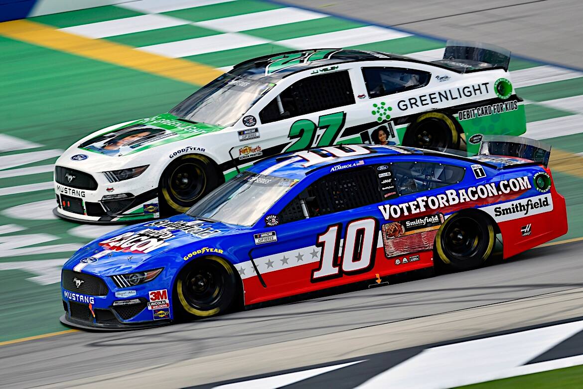 Almirola (10) and Keselowski combined to lead 162 laps and earned Stage 1 and 2 wins, respectively. Almirola (10) and Keselowski combined to lead 162 laps and earned Stage 1 and 2 wins, respectively.