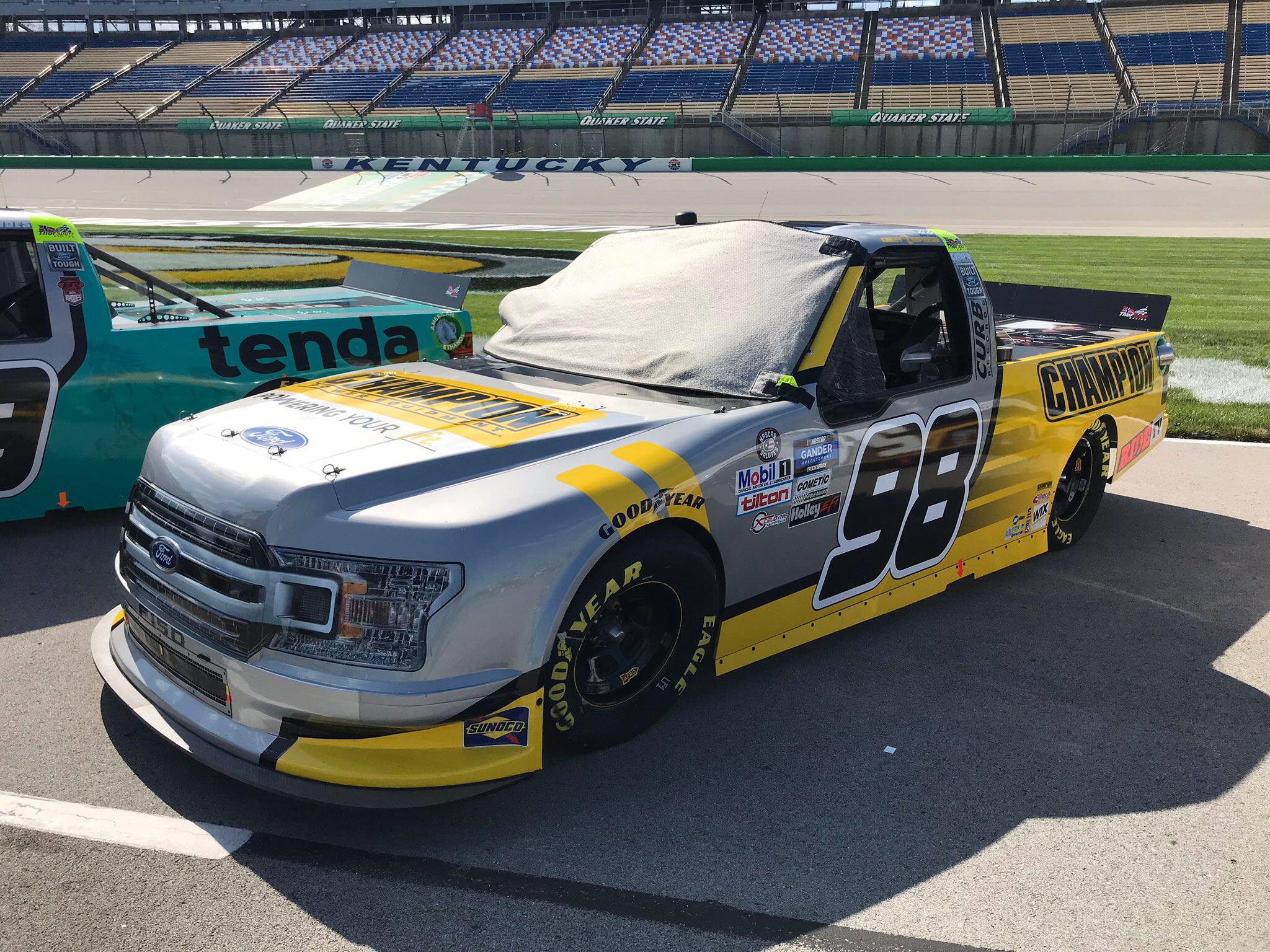 Three Ford F-150s finished inside the top five of a rain-shortened NASCAR Truck series race. Three Ford F-150s finished inside the top five of a rain-shortened NASCAR Truck series race.