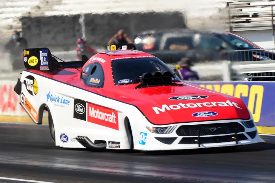 Mustang Funny Car driver Bob Tasca III made a run to the semifinals in NHRA action at Indianapolis. Mustang Funny Car driver Bob Tasca III made a run to the semifinals in NHRA action at Indianapolis.