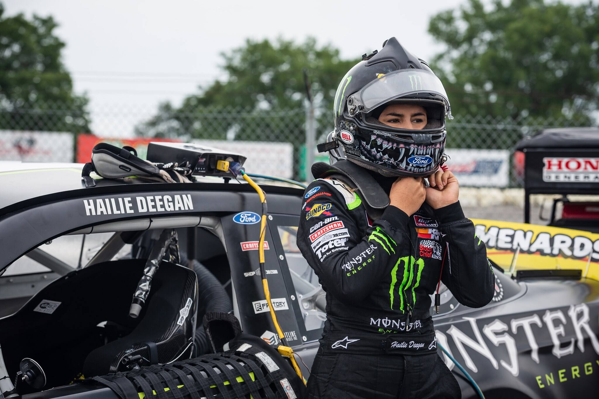 Deegan’s sixth-place finish paced Ford Sunday in the rain-shortened race in Toledo, Ohio. Deegan’s sixth-place finish paced Ford Sunday in the rain-shortened race in Toledo, Ohio.