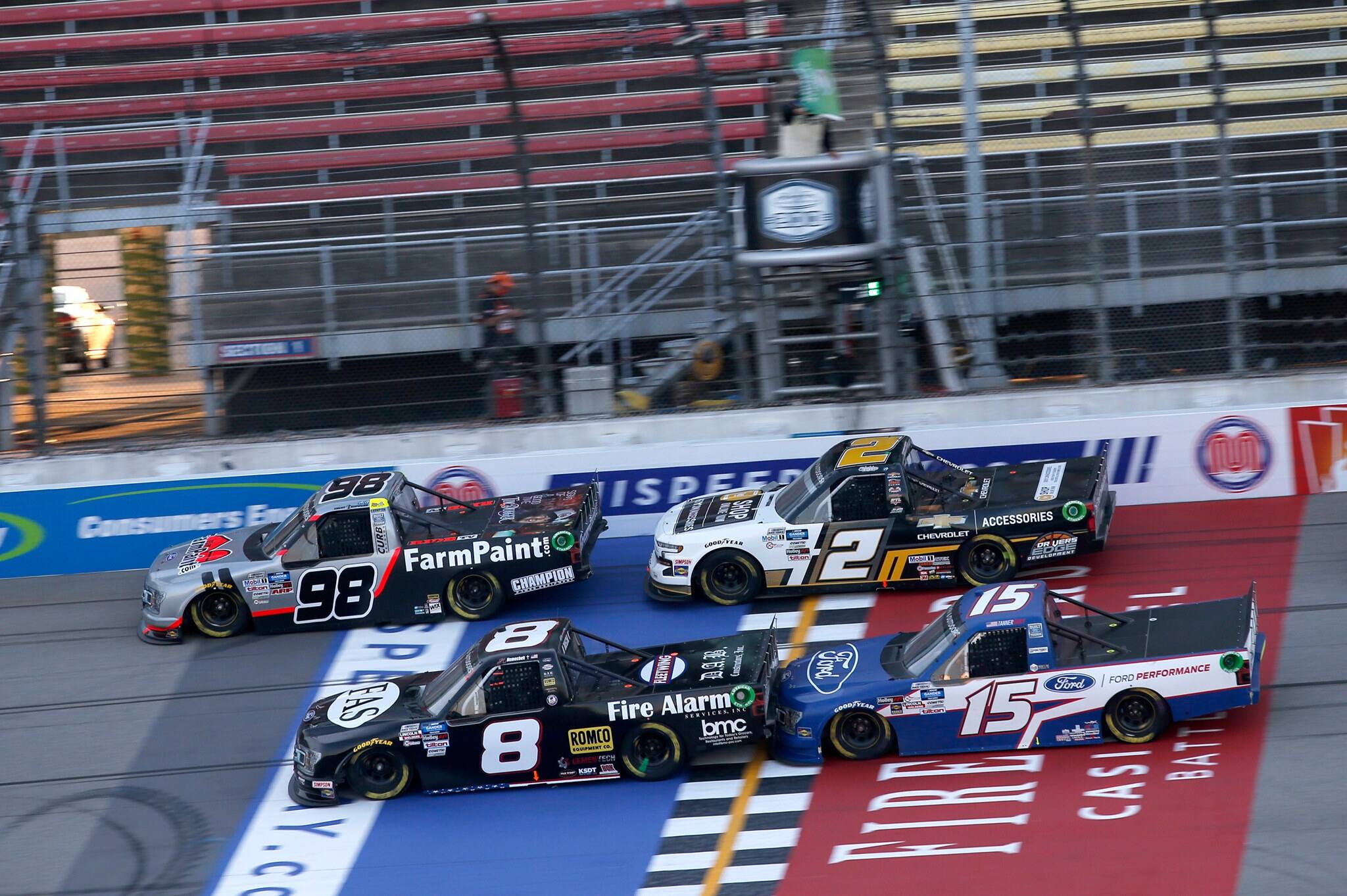 ThorSport Racing's Grant Enfinger led a race-best 38 of the 107 laps but finished 33rd. ThorSport Racing's Grant Enfinger led a race-best 38 of the 107 laps but finished 33rd.