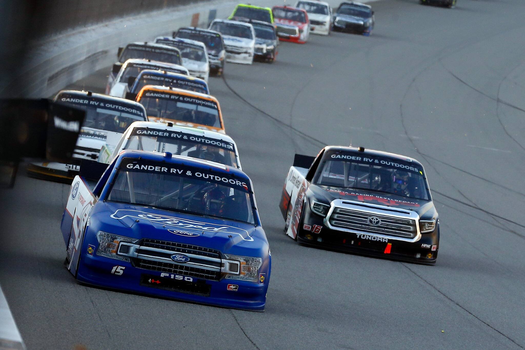Todd Gilliland (fifth) gave Ford two F-150s in the top five of a wreck-filled double OT finish. Todd Gilliland (fifth) gave Ford two F-150s in the top five of a wreck-filled double OT finish.