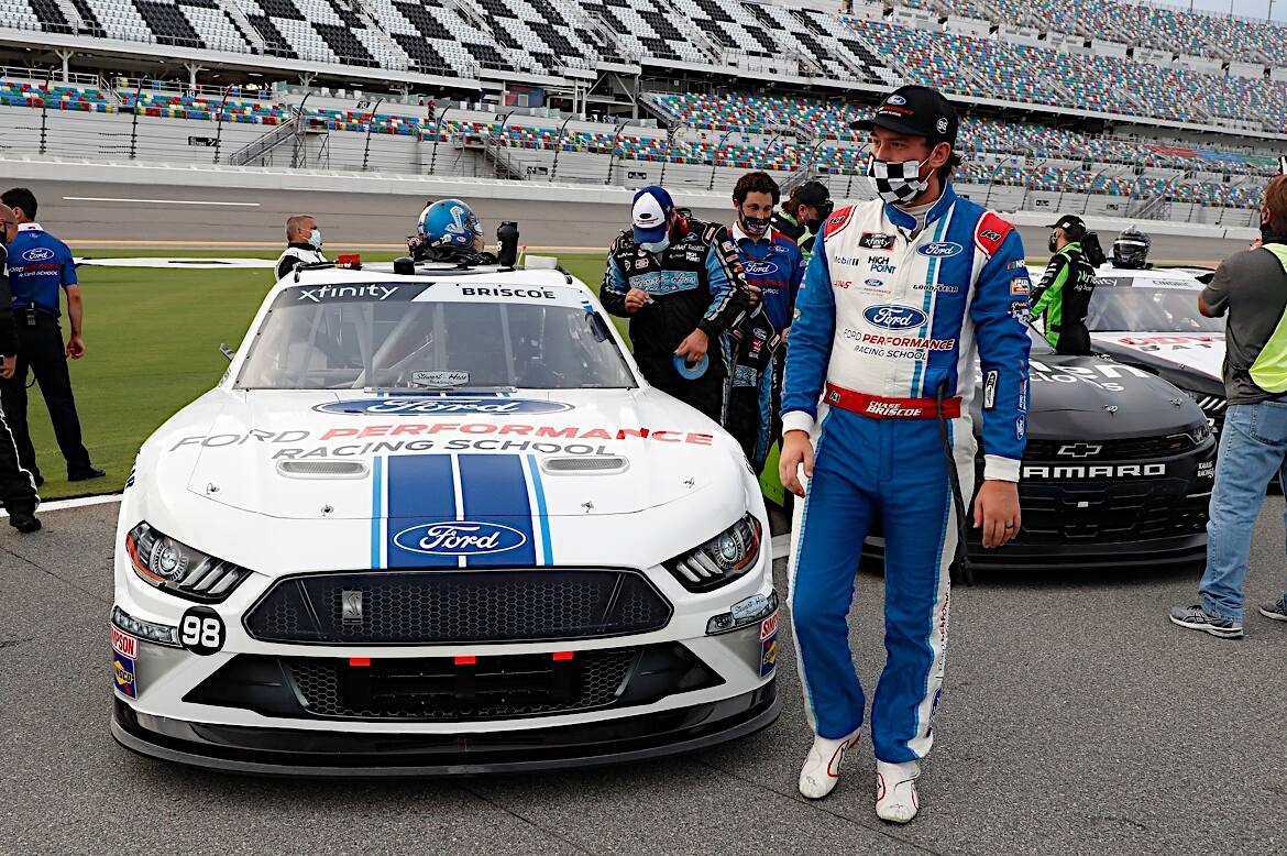 SHR's Chase Briscoe finished third and Austin Cindric (Penske) eighth in the NASCAR Xfinity race. SHR's Chase Briscoe finished third and Austin Cindric (Penske) eighth in the NASCAR Xfinity race.