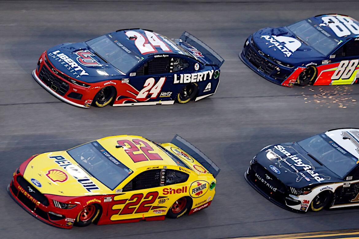 In Saturday's race, Logano won Stages 1 and 2 before being taken out in a late-race crash. In Saturday's race, Logano won Stages 1 and 2 before being taken out in a late-race crash.