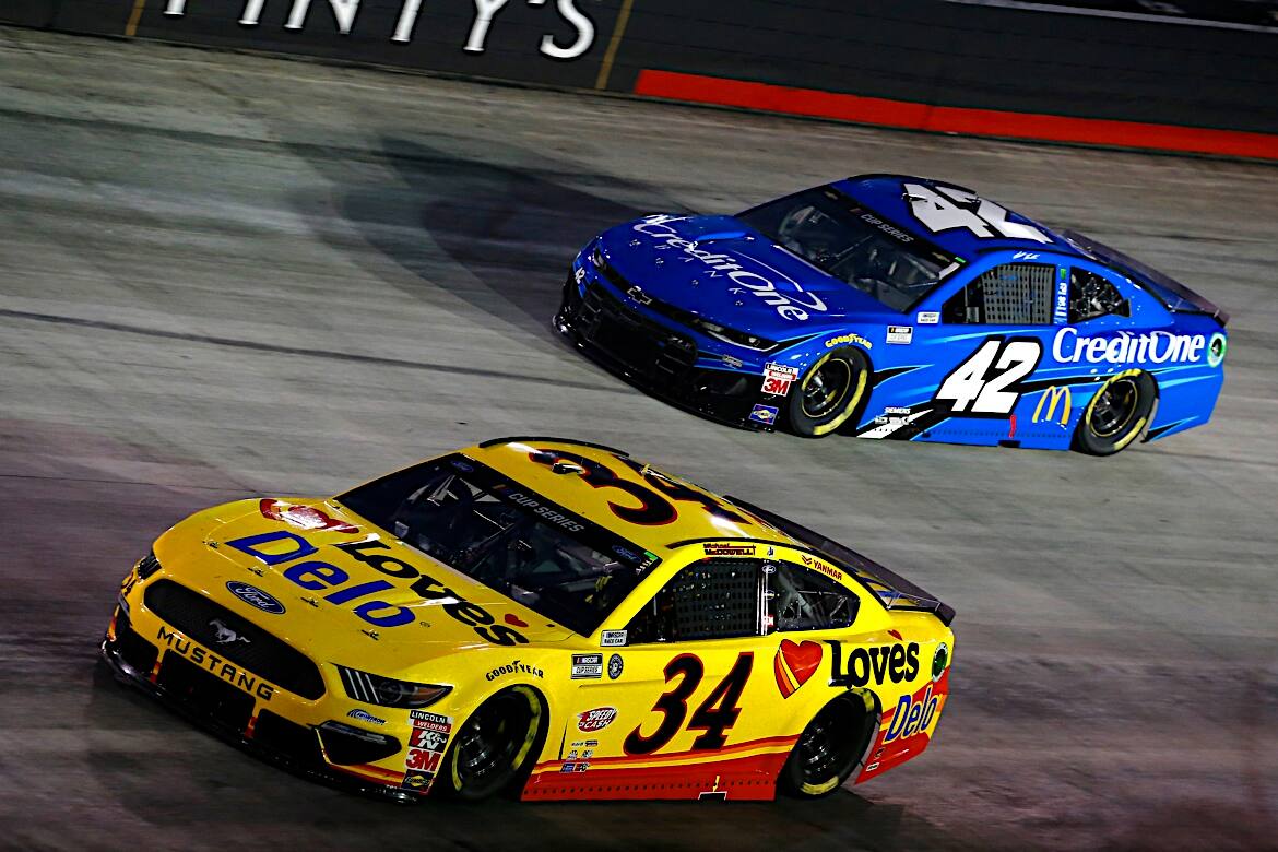 Roush Fenway's Chris Buescher (eighth) and Front Row's Michael McDowell (10th) joined them. Roush Fenway's Chris Buescher (eighth) and Front Row's Michael McDowell (10th) joined them.