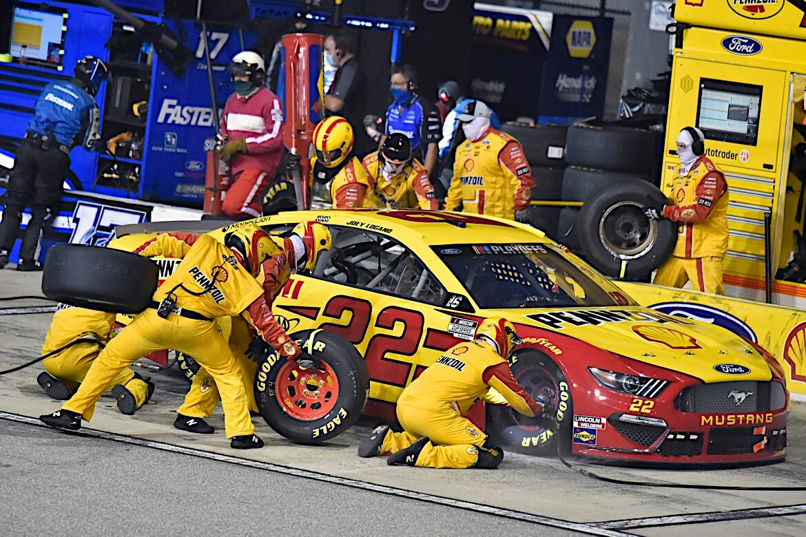 Team Penske's Joey Logano finished third with Harvick seventh. Team Penske's Joey Logano finished third with Harvick seventh.
