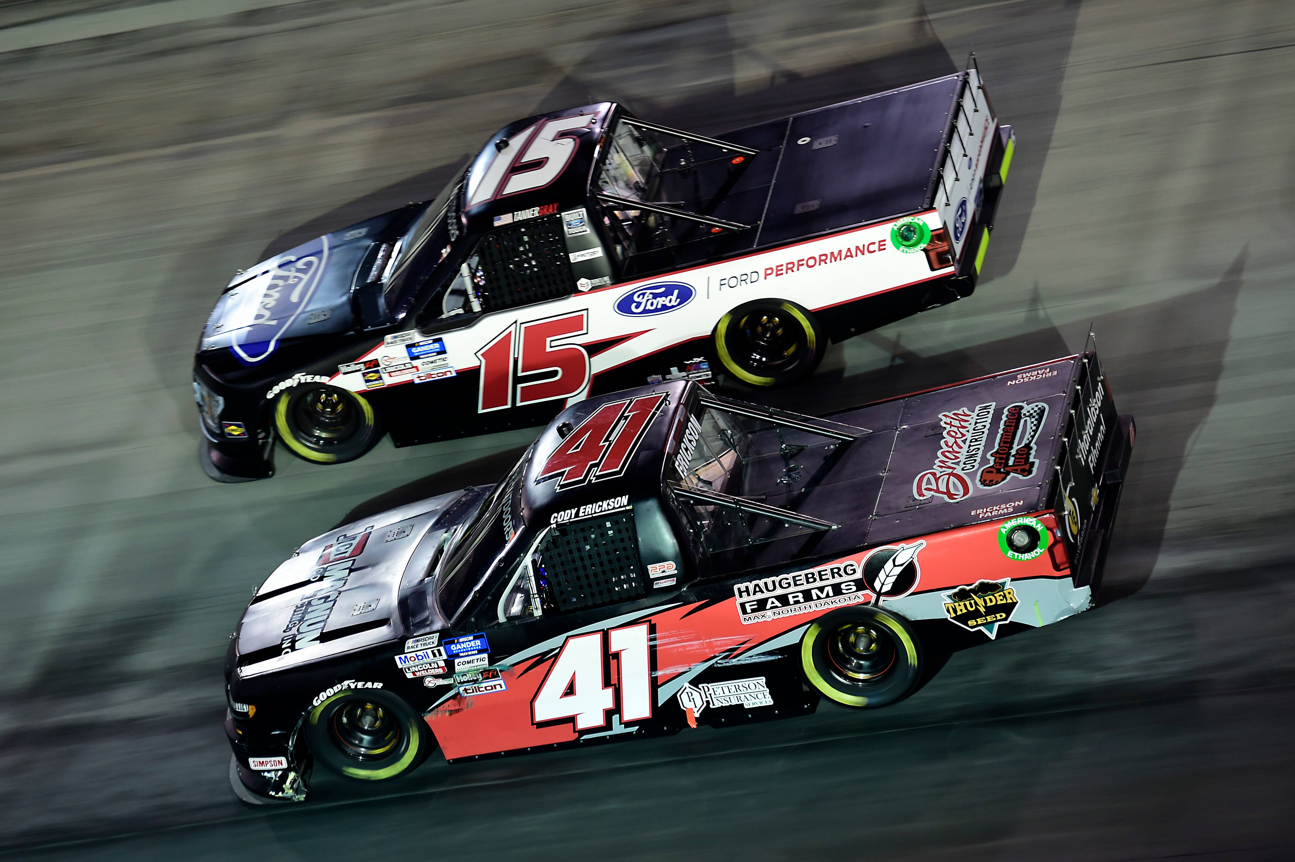 DGR-Crosley Racing's Tanner Gray (third) led four top-10 F-150s in the NASCAR Truck series playoffs. DGR-Crosley Racing's Tanner Gray (third) led four top-10 F-150s in the NASCAR Truck series playoffs.