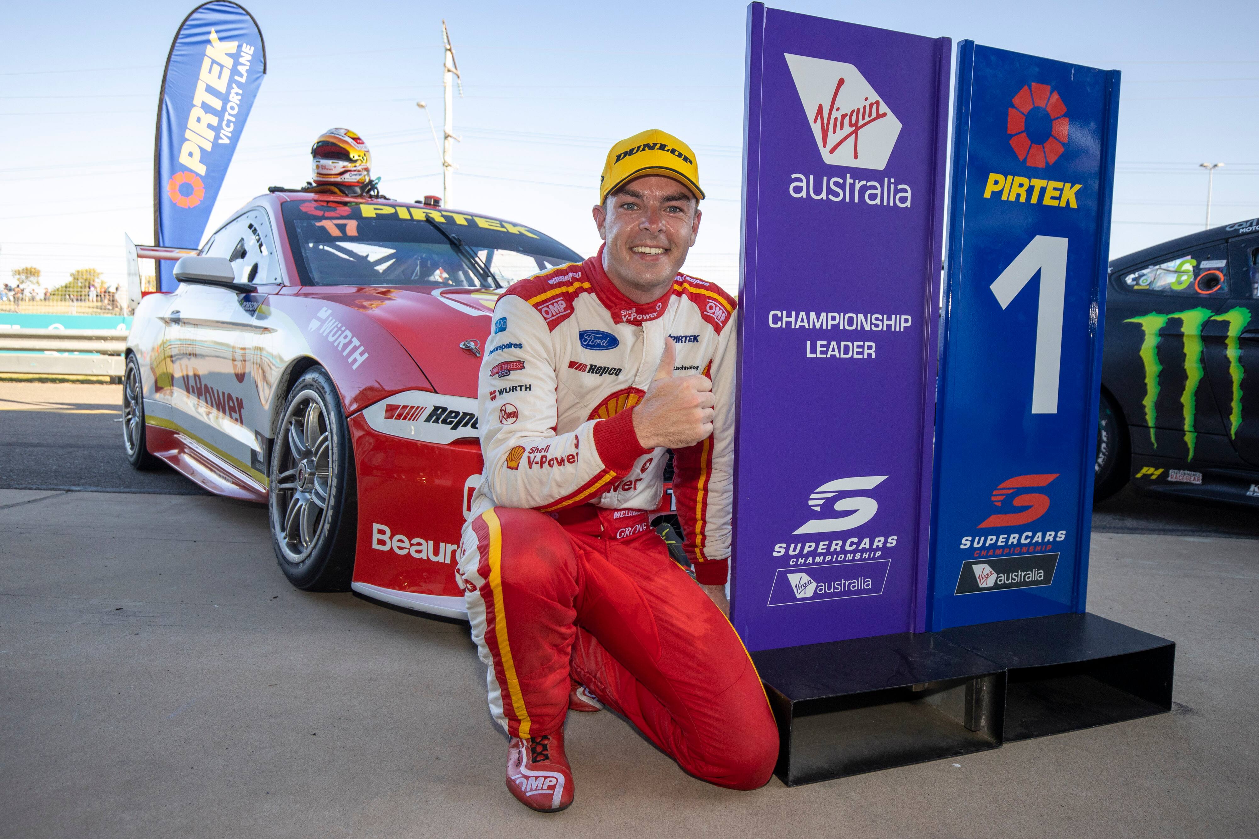 DJR Team Penske's Scott McLaughlin won from the pole in the opening race of the weekend. DJR Team Penske's Scott McLaughlin won from the pole in the opening race of the weekend.