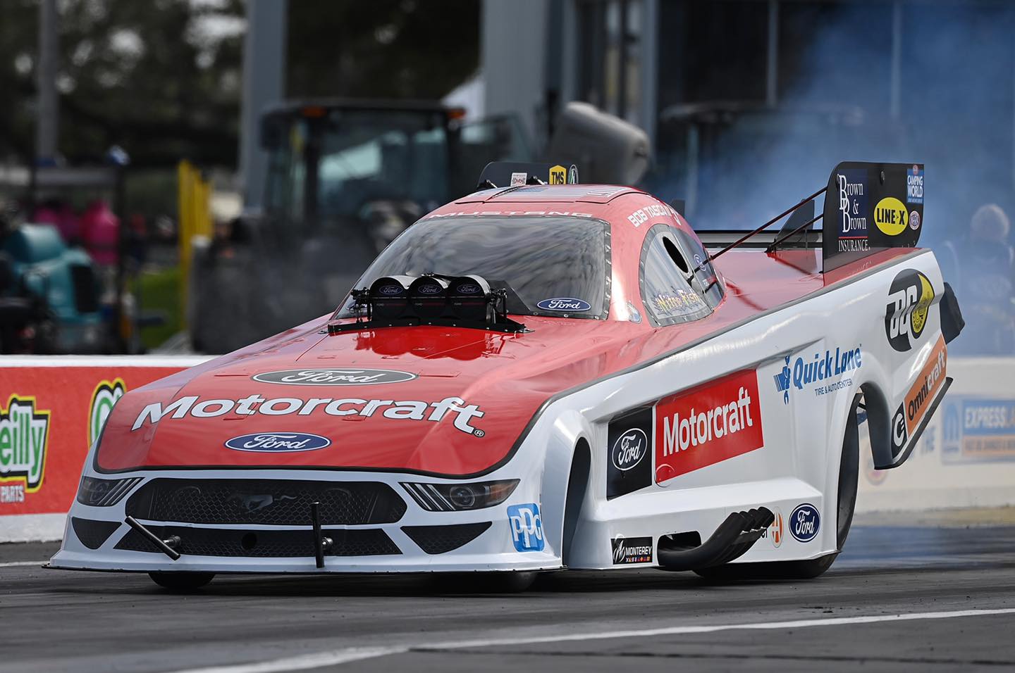 In NHRA action in Houston, Bob Tasca III won his first race before falling in the quarterfinals. In NHRA action in Houston, Bob Tasca III won his first race before falling in the quarterfinals.