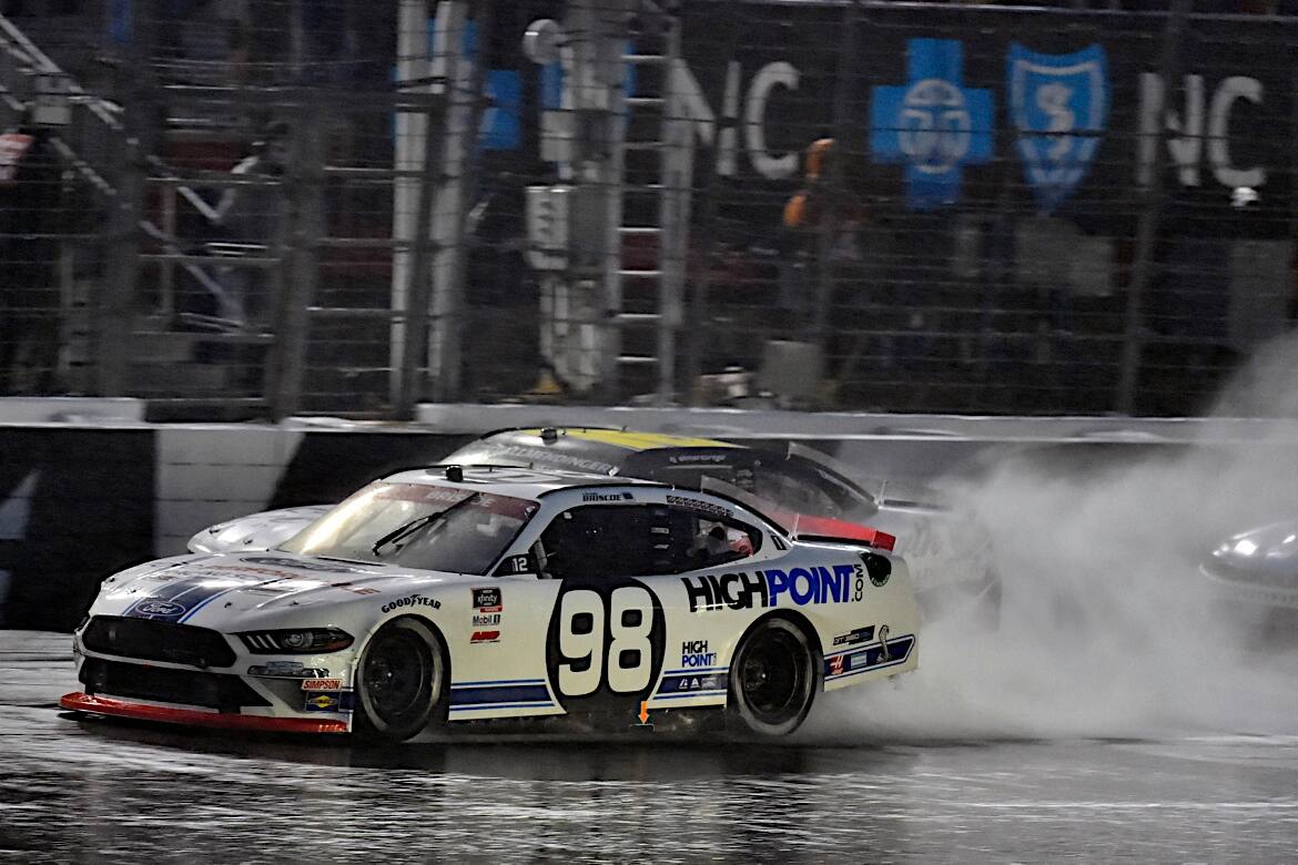 But he spun on the wet track while leading on the final OT restart and finished 18th. But he spun on the wet track while leading on the final OT restart and finished 18th.