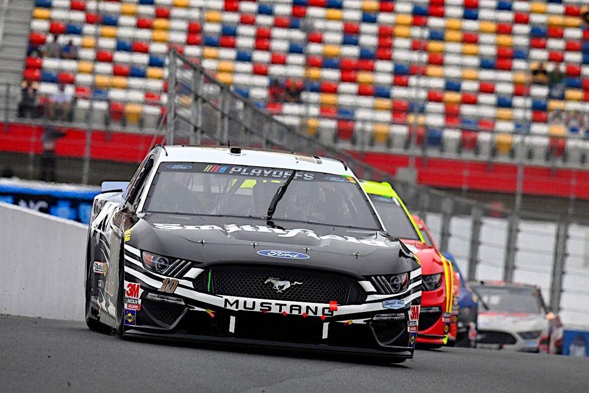 Almirola spun midway through Stage 2, and Bowyer lost power steering with 37 laps to go. Almirola spun midway through Stage 2, and Bowyer lost power steering with 37 laps to go.