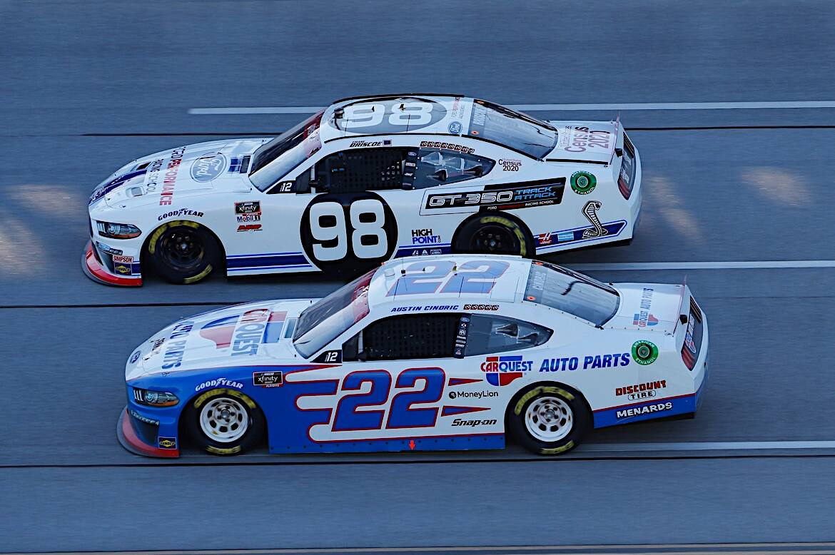 The duo finished 1-2 in both Stage 1 and Stage 2 of the race but both got taken out in accidents. The duo finished 1-2 in both Stage 1 and Stage 2 of the race but both got taken out in accidents.