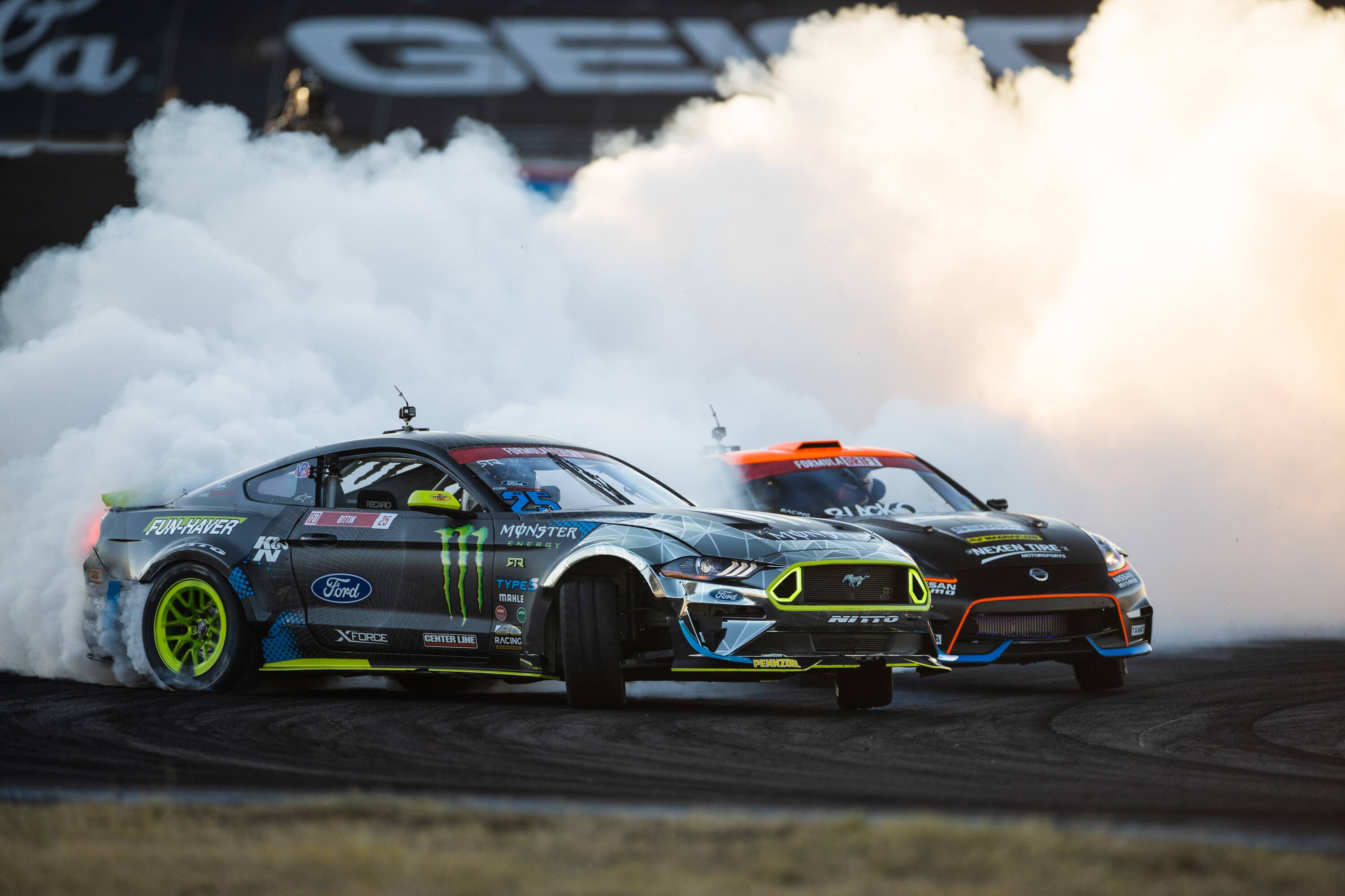 Vaughn Gittin Jr. was second and RTR teammate Chelsea DeNofa was third in Formula Drift action. Vaughn Gittin Jr. was second and RTR teammate Chelsea DeNofa was third in Formula Drift action.