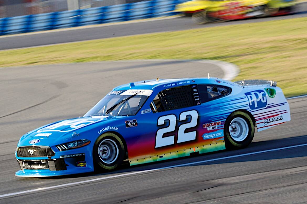 Cindric won Stage 1 but suffered right-front damage in a collision coming to the checkered flag. Cindric won Stage 1 but suffered right-front damage in a collision coming to the checkered flag.