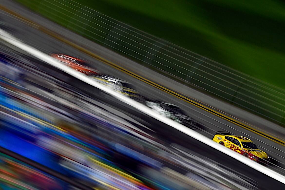 Team Penske's Joey Logano and Brad Keselowski were at the front with McDowell before crashing. Team Penske's Joey Logano and Brad Keselowski were at the front with McDowell before crashing.