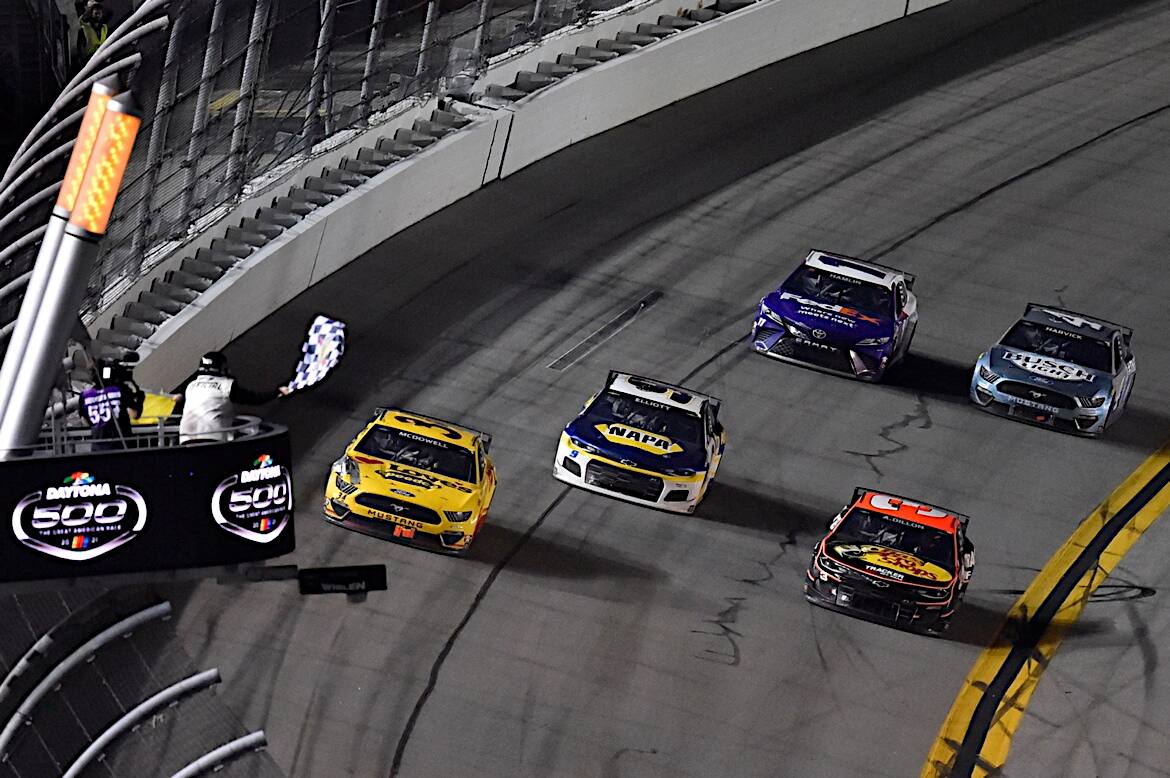 Front Row Motorsports' Michael McDowell powered through a last-lap crash to win the Daytona 500. Front Row Motorsports' Michael McDowell powered through a last-lap crash to win the Daytona 500.
