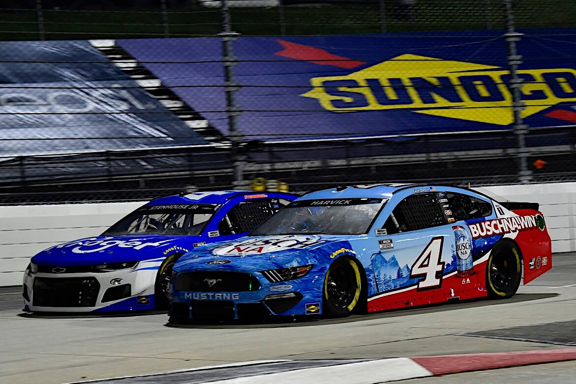 Kevin Harvick battled back from early-race struggles to join Logano in the top 10 in ninth. Kevin Harvick battled back from early-race struggles to join Logano in the top 10 in ninth.