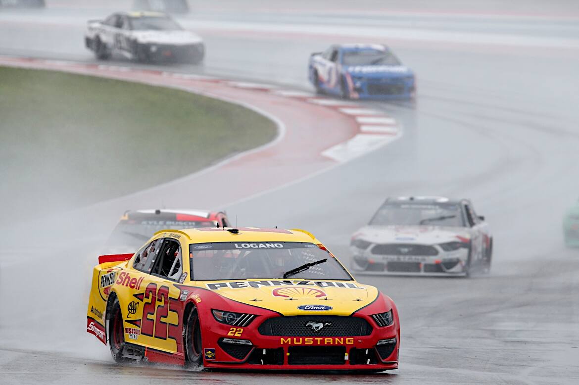 Joey Logano (third) led three top-10 Mustangs in the Cup Series debut at Circuit of the Americas. Joey Logano (third) led three top-10 Mustangs in the Cup Series debut at Circuit of the Americas.