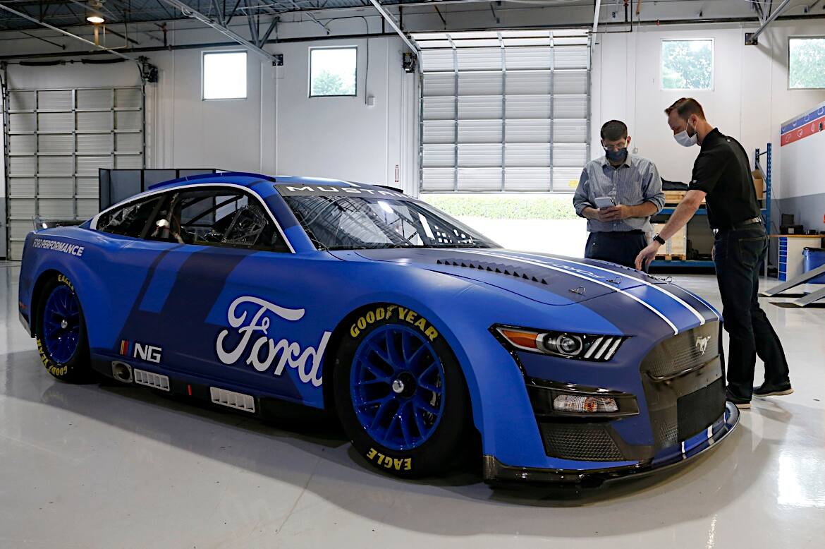 The all-new NASCAR Mustang incorporates much of the same architecture seen in production cars. The all-new NASCAR Mustang incorporates much of the same architecture seen in production cars.