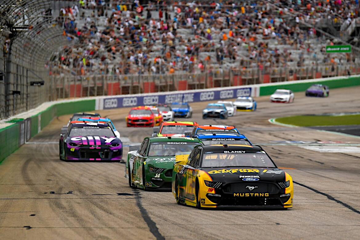 In the NASCAR Cup Series, Ryan Blaney finished a Ford-best fifth on Sunday in Atlanta In the NASCAR Cup Series, Ryan Blaney finished a Ford-best fifth on Sunday in Atlanta