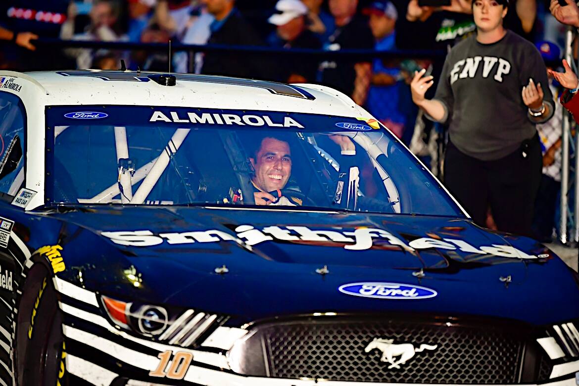 In the NASCAR Cup series, Aric Almirola scored his third career victory, his first this season. In the NASCAR Cup series, Aric Almirola scored his third career victory, his first this season.