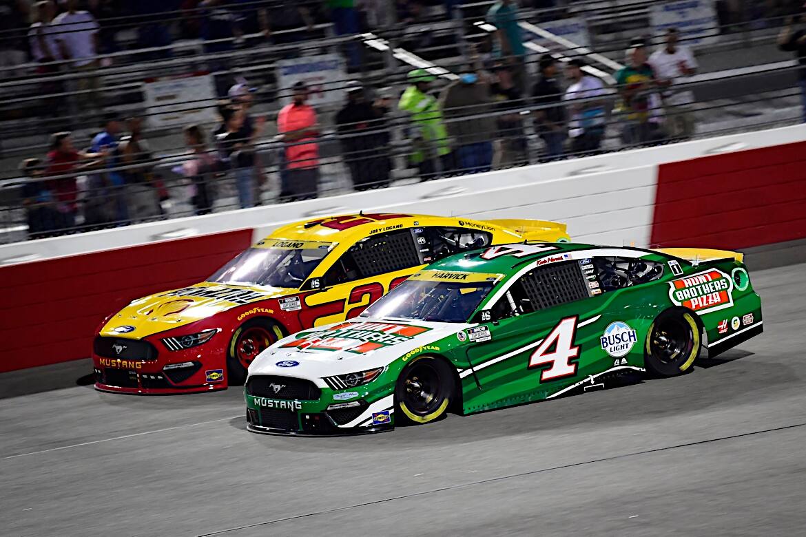 Kevin Harvick and Ryan Blaney finished eighth and 10th, respectively. Kevin Harvick and Ryan Blaney finished eighth and 10th, respectively.
