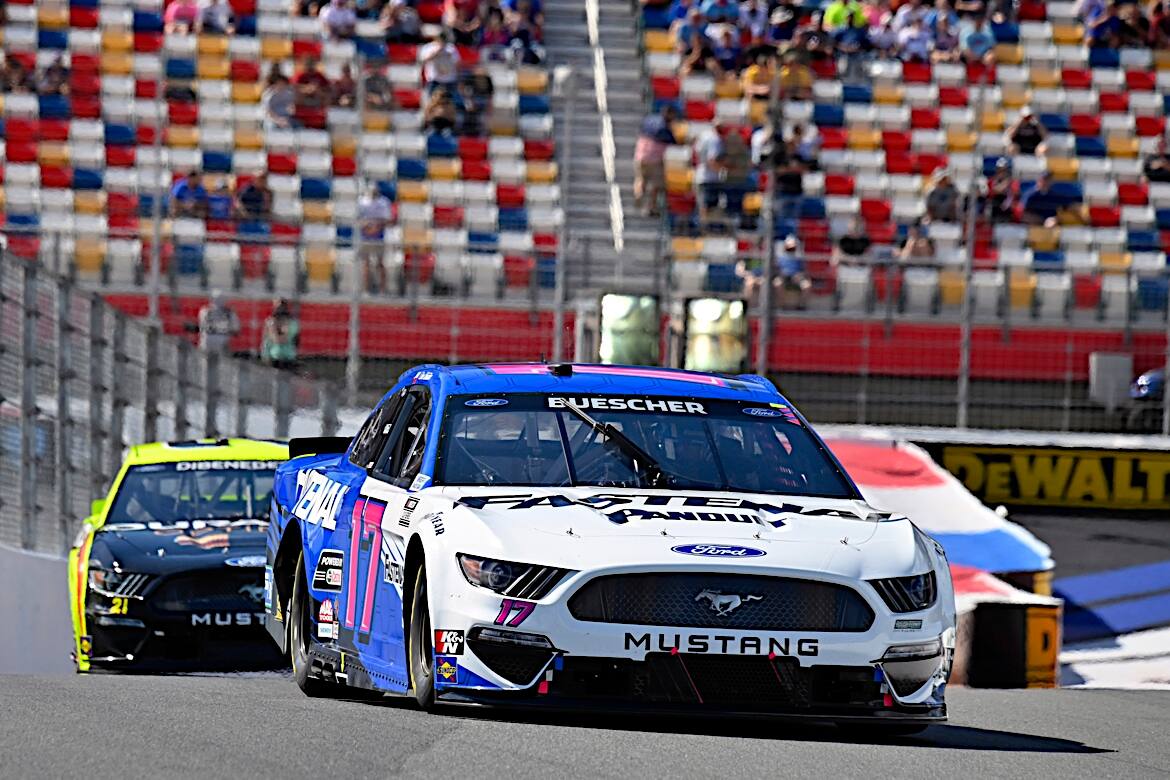 In the NASCAR Cup Series, Chris Buescher led Ford with a third-place finish on the Charlotte Roval. In the NASCAR Cup Series, Chris Buescher led Ford with a third-place finish on the Charlotte Roval.