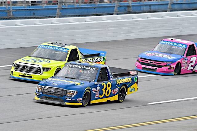 In the NASCAR Camping World Truck Series, Todd Gilliland finished third to lead Ford at Talladega. In the NASCAR Camping World Truck Series, Todd Gilliland finished third to lead Ford at Talladega.