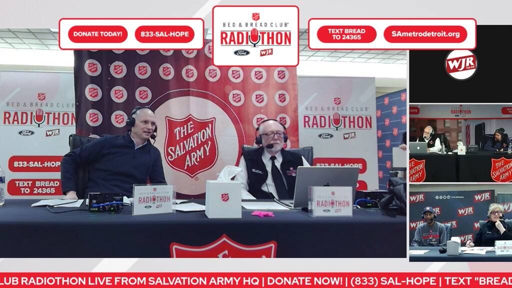 Left to right: Joe Provenzano, Mobility Director and Volunteerism at Ford Motor Company Fund, Lt. Colonel John Turner, Divisional Commander at The Salvation Army Great Lakes Division on air during the Radiothon