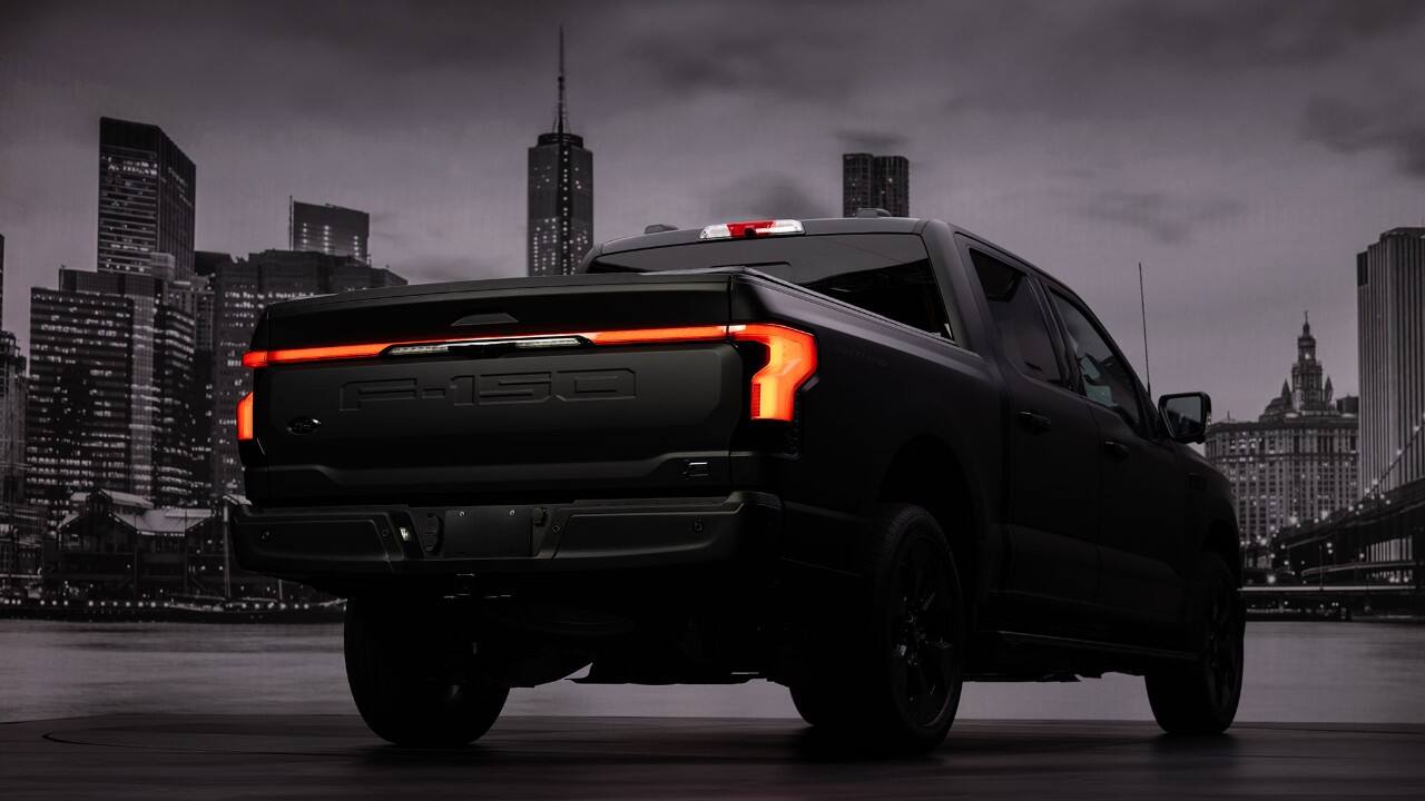 rear view of F-150 Lightning Platinum Black