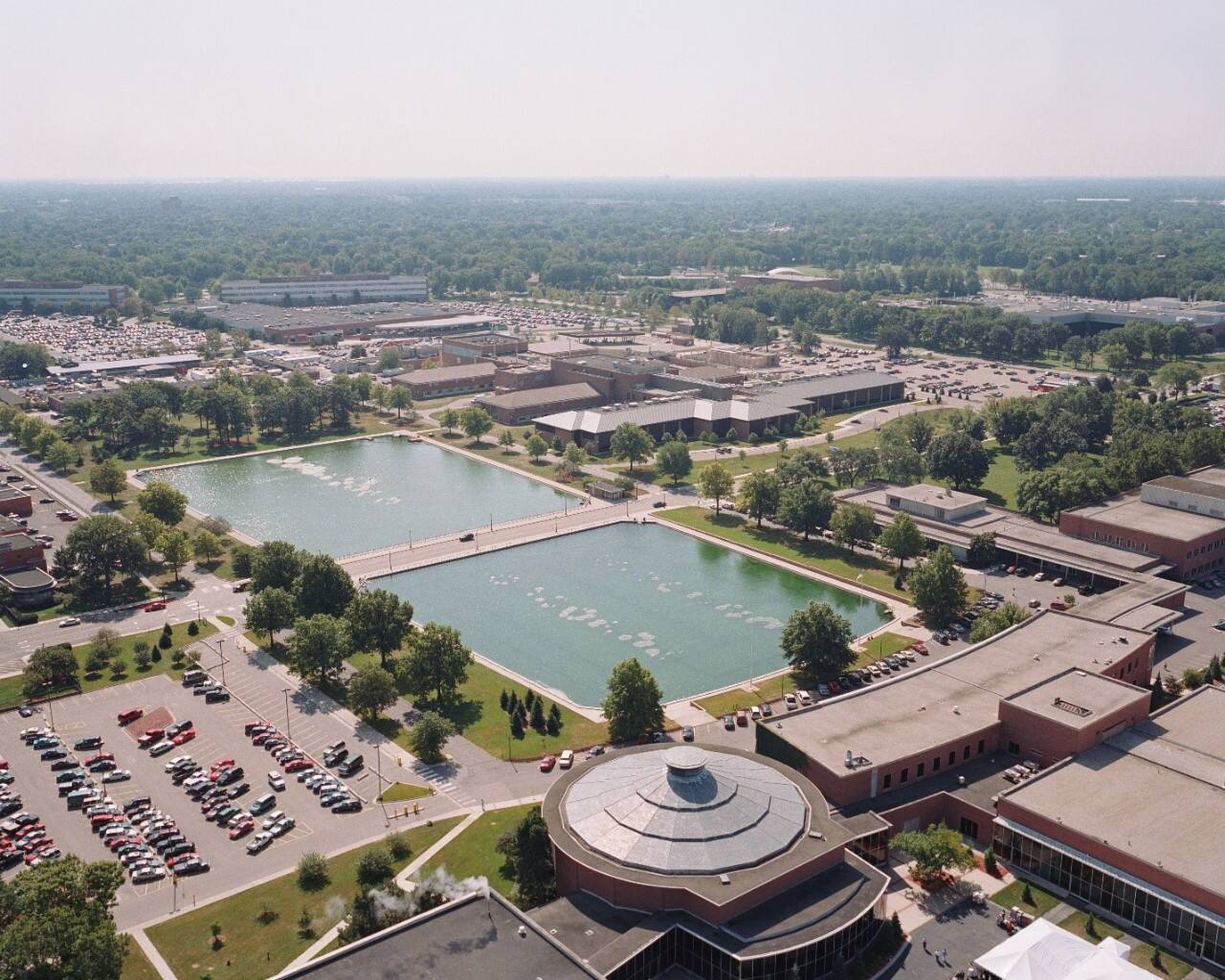 Ford’s Research and Engineering campus in Dearborn (as seen here) was first completed in the late-1950s. The campus is again under construction with the addition of the new Central Campus Building, a 2 million-square-foot collaboration center located at the corner of Oakwood and Village Road. 