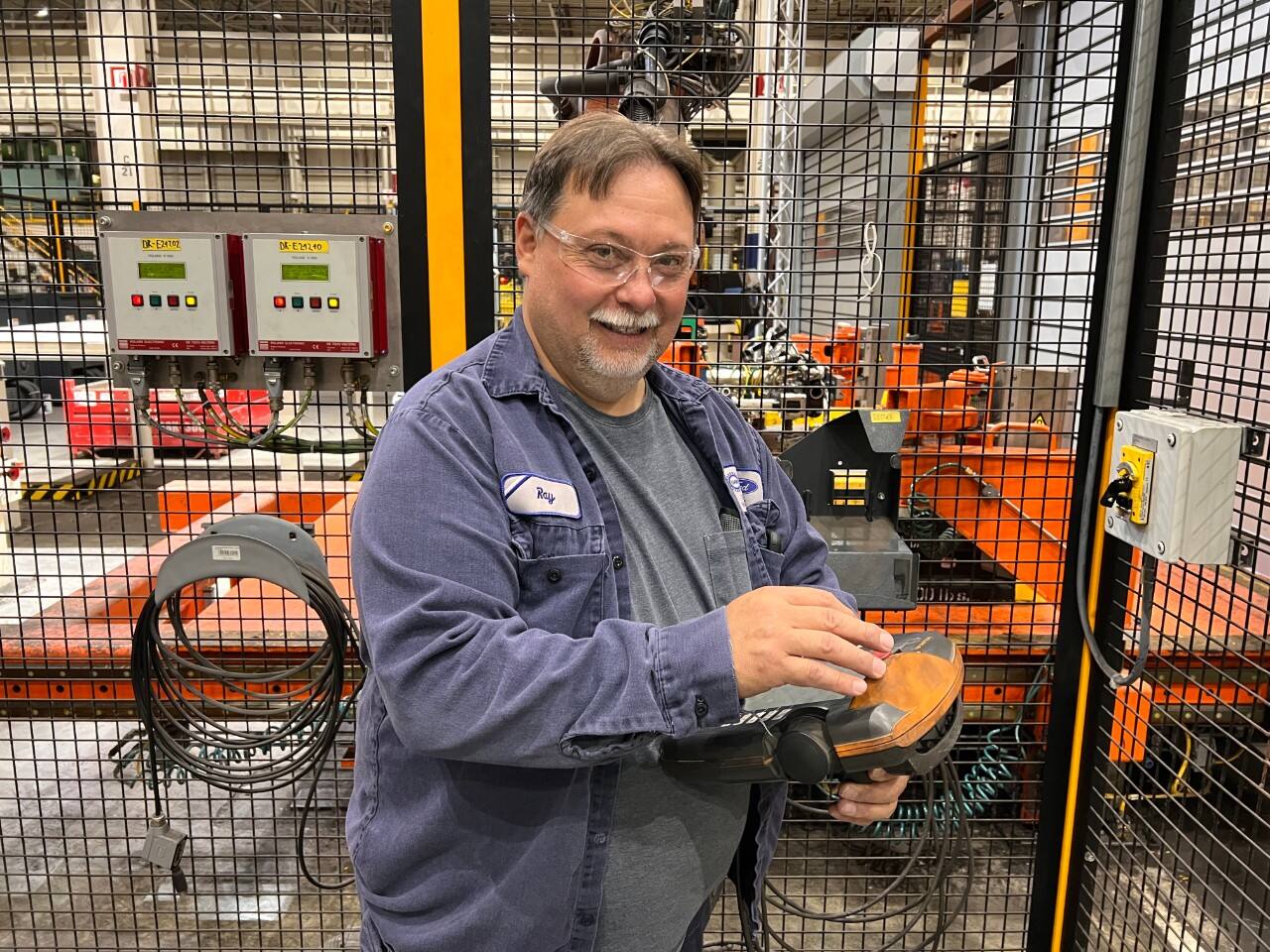 Electrician Ray Lopez at work in the Woodhaven Stamping Plant