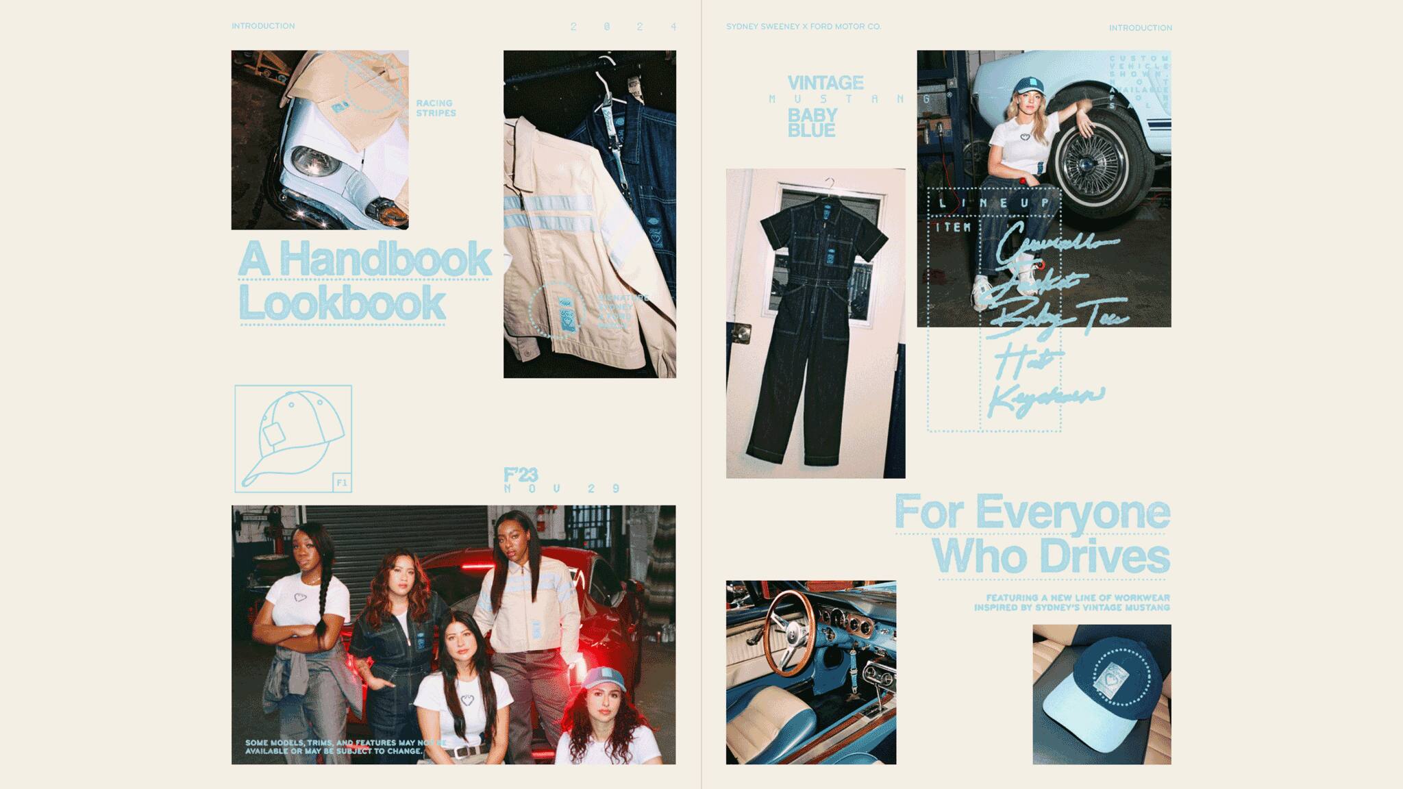 The lookbook cover offers a glimpse of Sweeney's Mustang