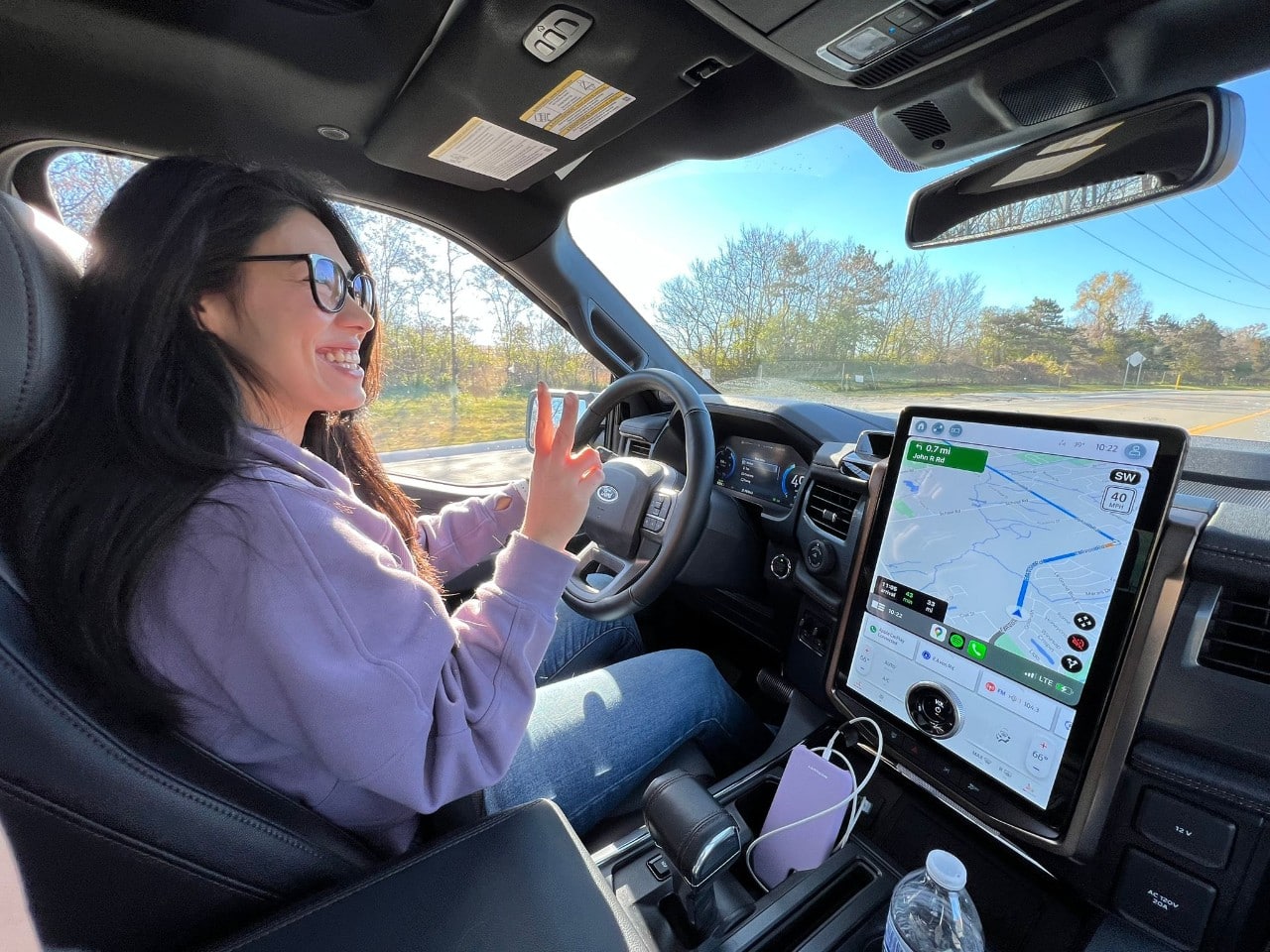 Alexandra Itice, who works in CX experience design, utilized F-150 Lightning features such as BlueCruise and 360-Degree-Camera as she kicked off her holiday shopping.