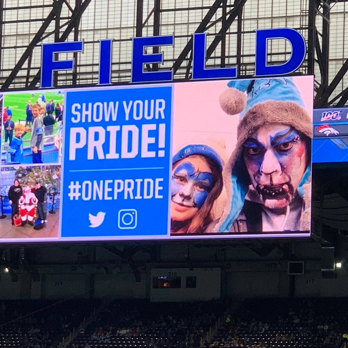 Lanivich with daughter Lilla on Jumbotron